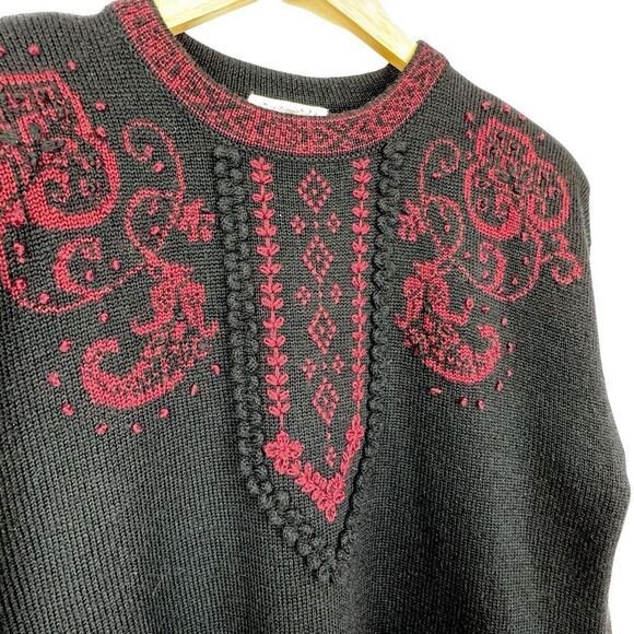 Vintage Susan Bristol Womens Sweater Black Hand Embroidered Wool EU 38 US 8 90's - Picture 5 of 14